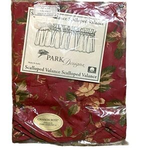 Park Designs Vintage Farmhouse Design Scalloped Valance In Crimson Red Rose.